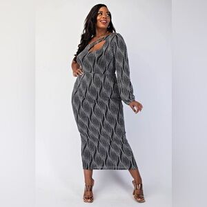 SABRINA PLUS SIZE GLITTER KNIT ONE SHOULDER DRESS WITH CUTOUT